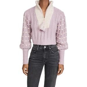 LoveShackFancy Jonae Cropped Mock Zip Up Sweater - XS - Muscat Grape